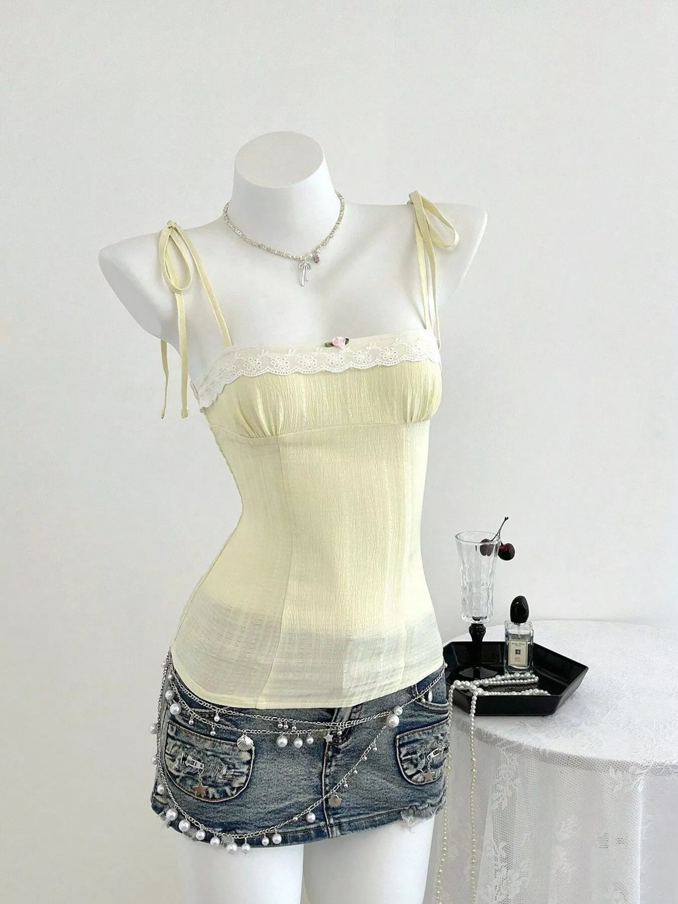 Trendsi Lace-Trimmed Tie Shoulder Cami -