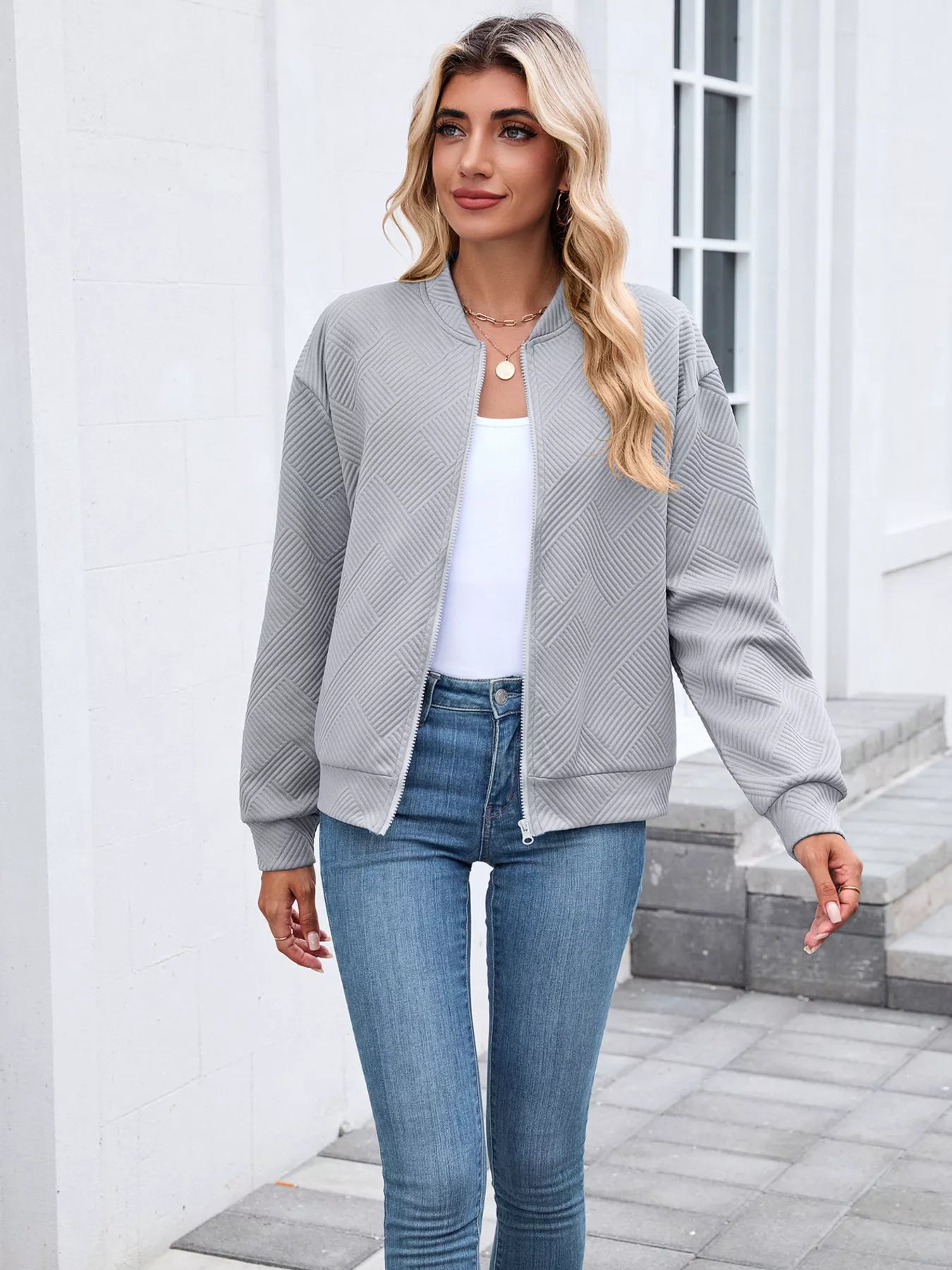 Trendsi Textured Zip Up Jacket -