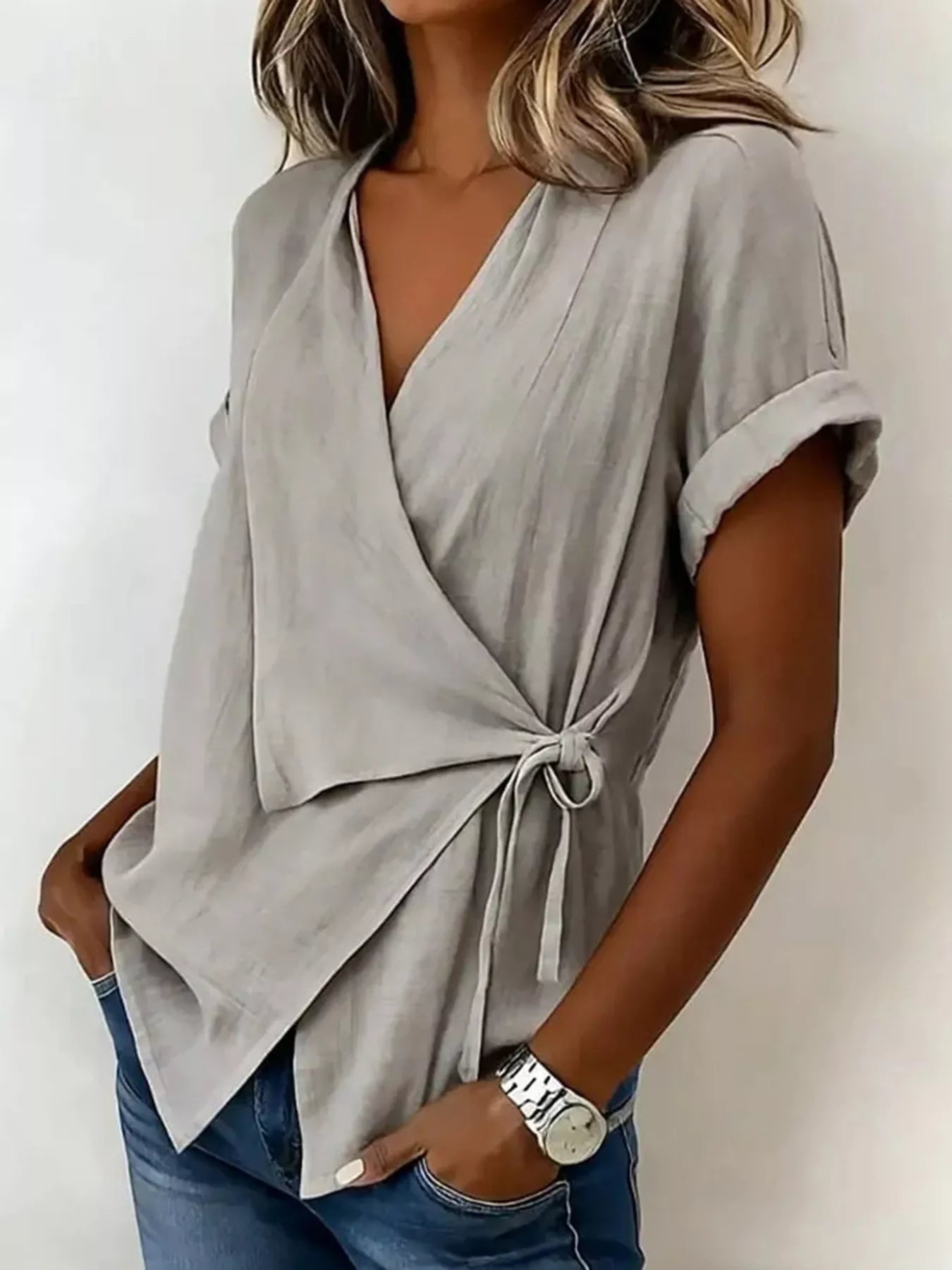 Trendsi Tie-Side Detail Wrap Top -