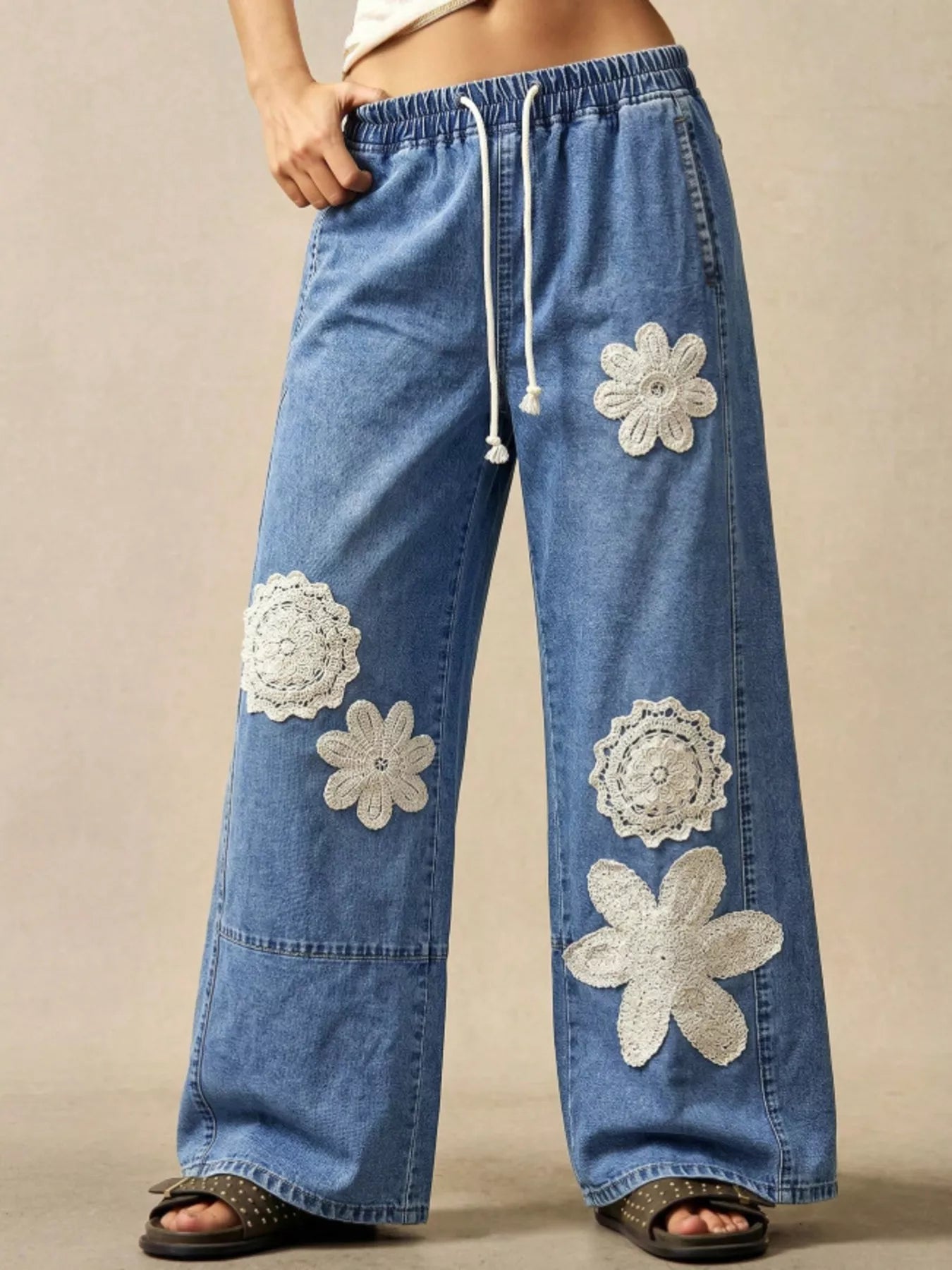 Trendsi Wide-Leg Drawstring Jeans -