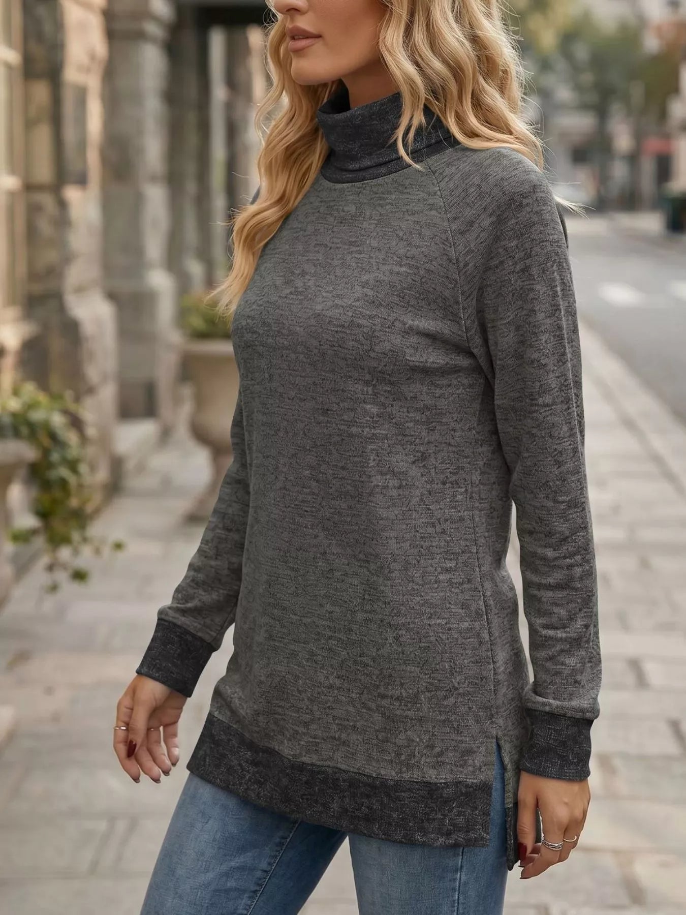 Trendsi Turtleneck Raglan Sleeve T-Shirt -