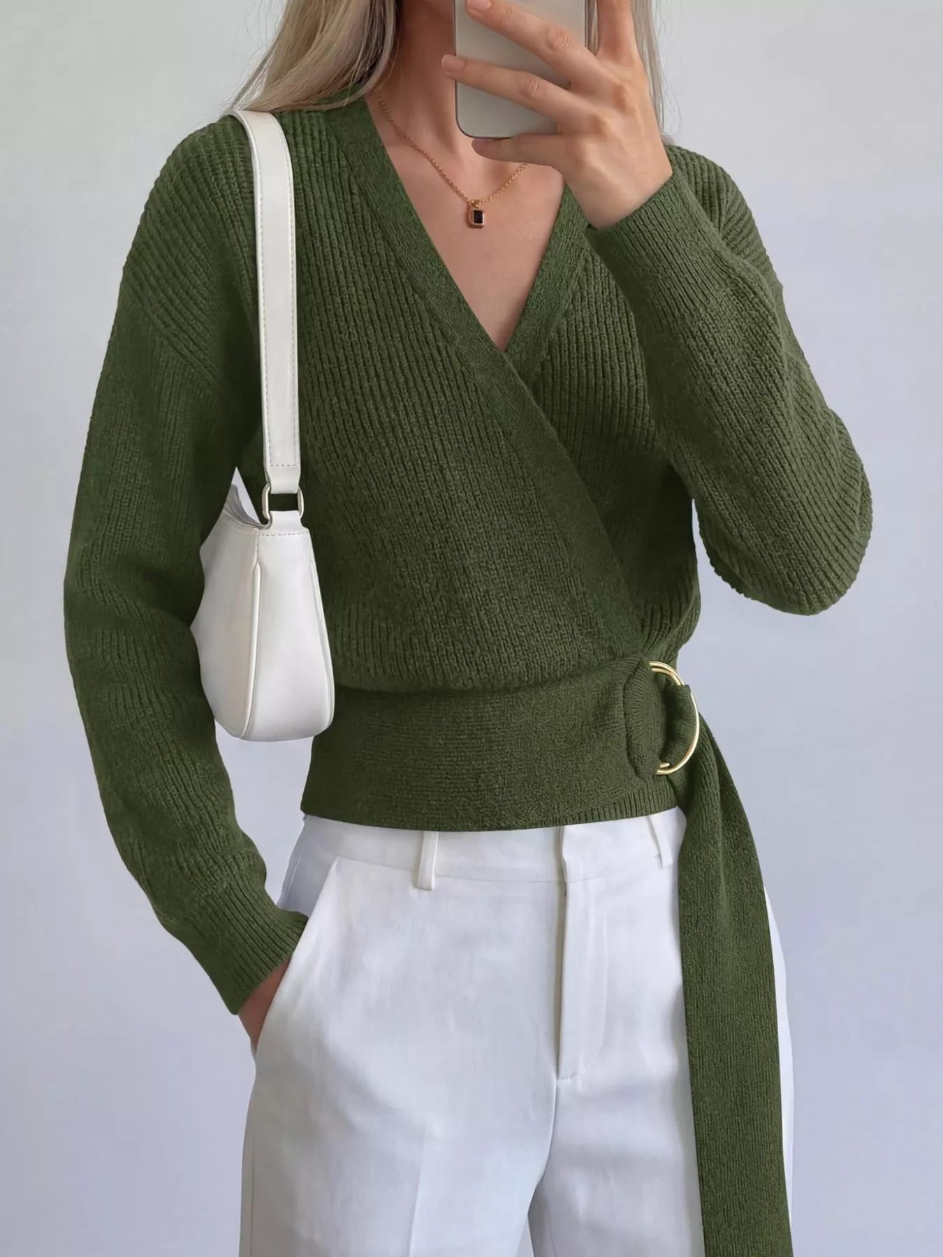 Trendsi Metal Ring Detail Dropped Shoulder Sweater -