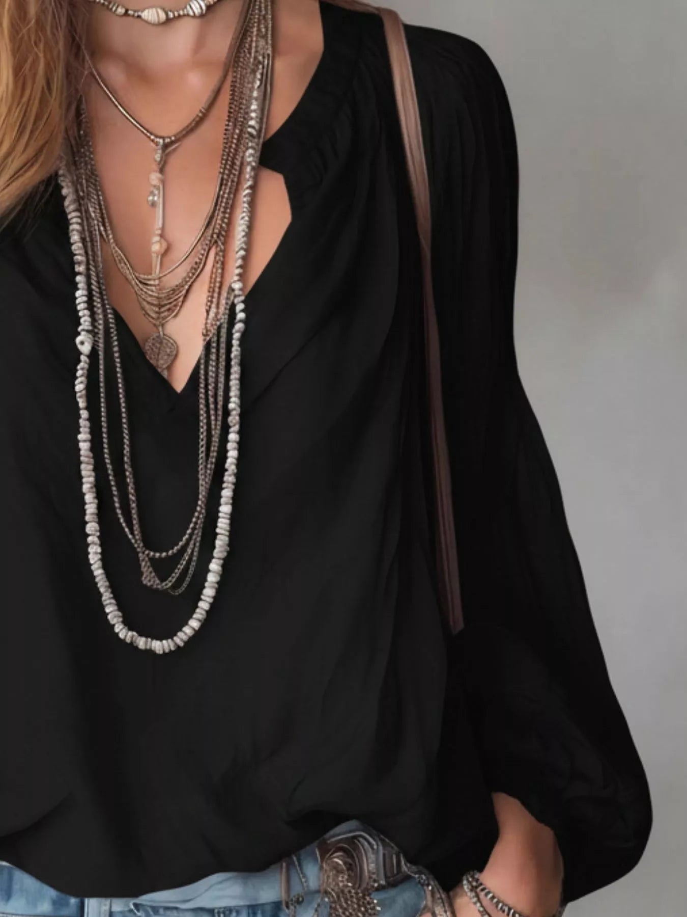Trendsi Notched Balloon Sleeve Blouse -