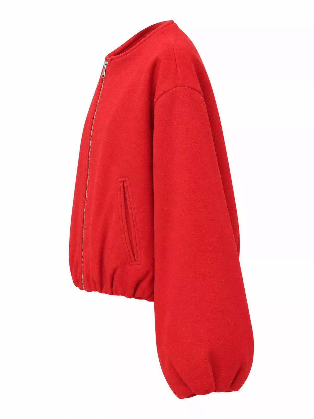 Red fleece zip-up cropped jacket