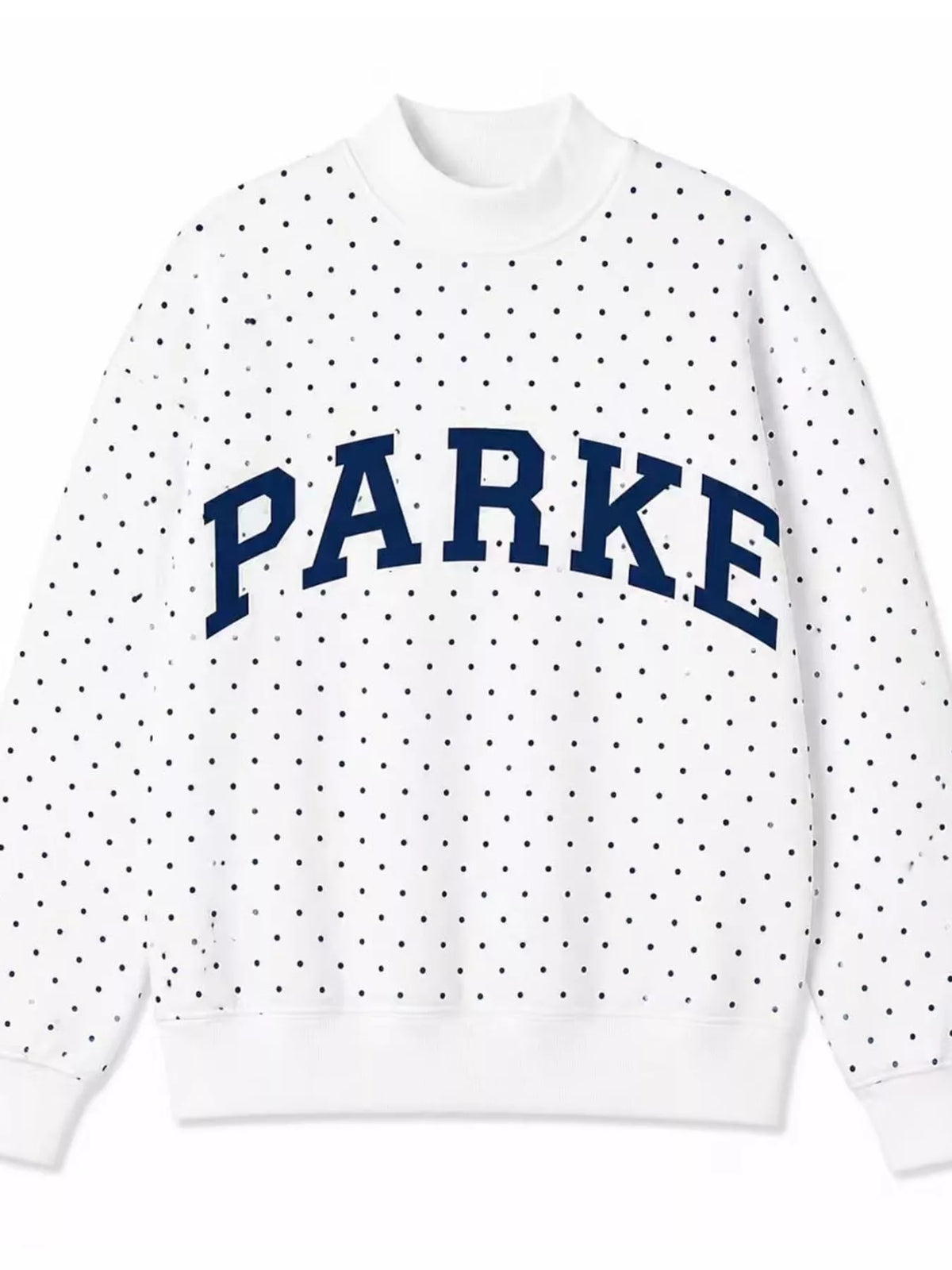 White polka dot letter graphic sweatshirt, product view