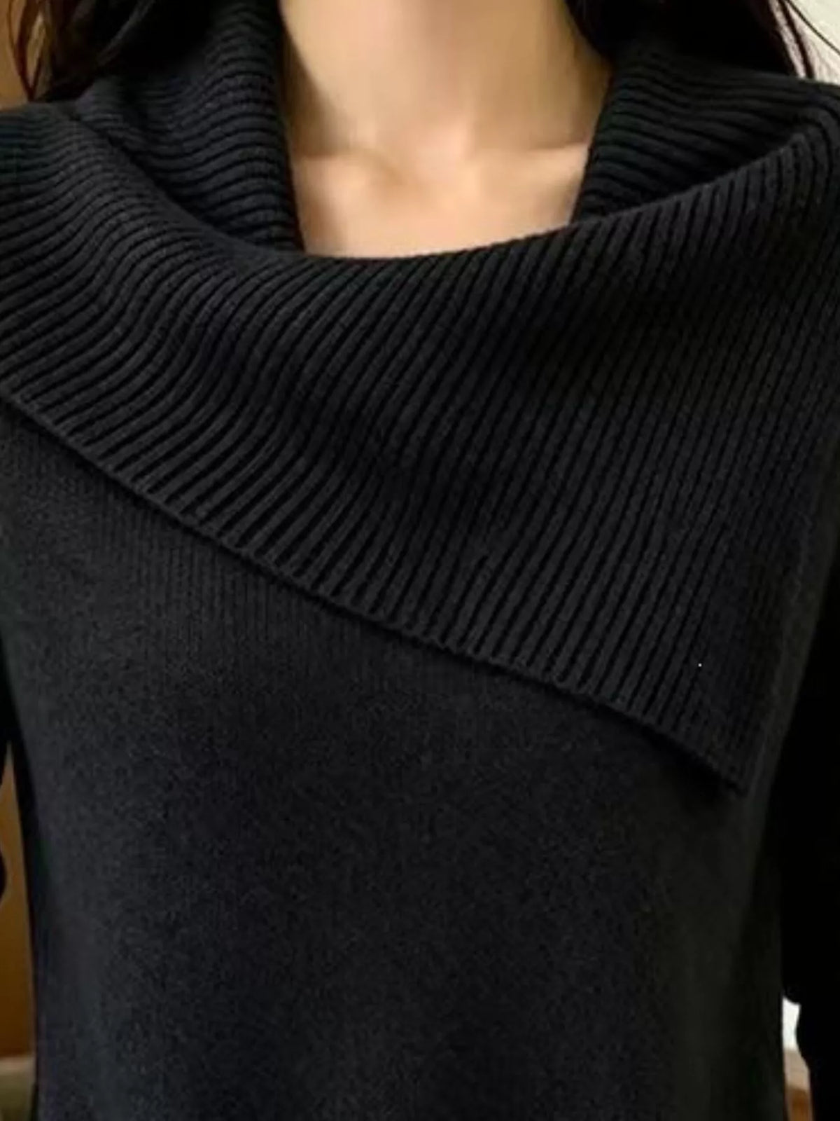 Trendsi Full Size Asymmetric Ribbed Collar Sweater Plus Size -