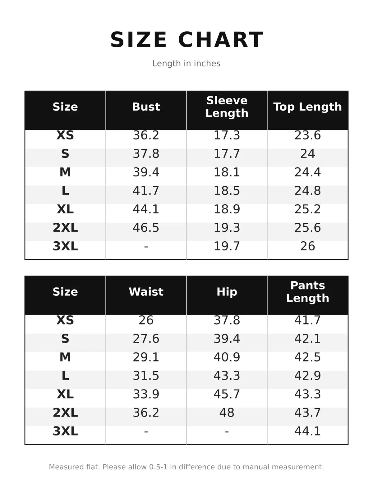 Size chart for women's mock neck puff sleeve top and wide leg pants set