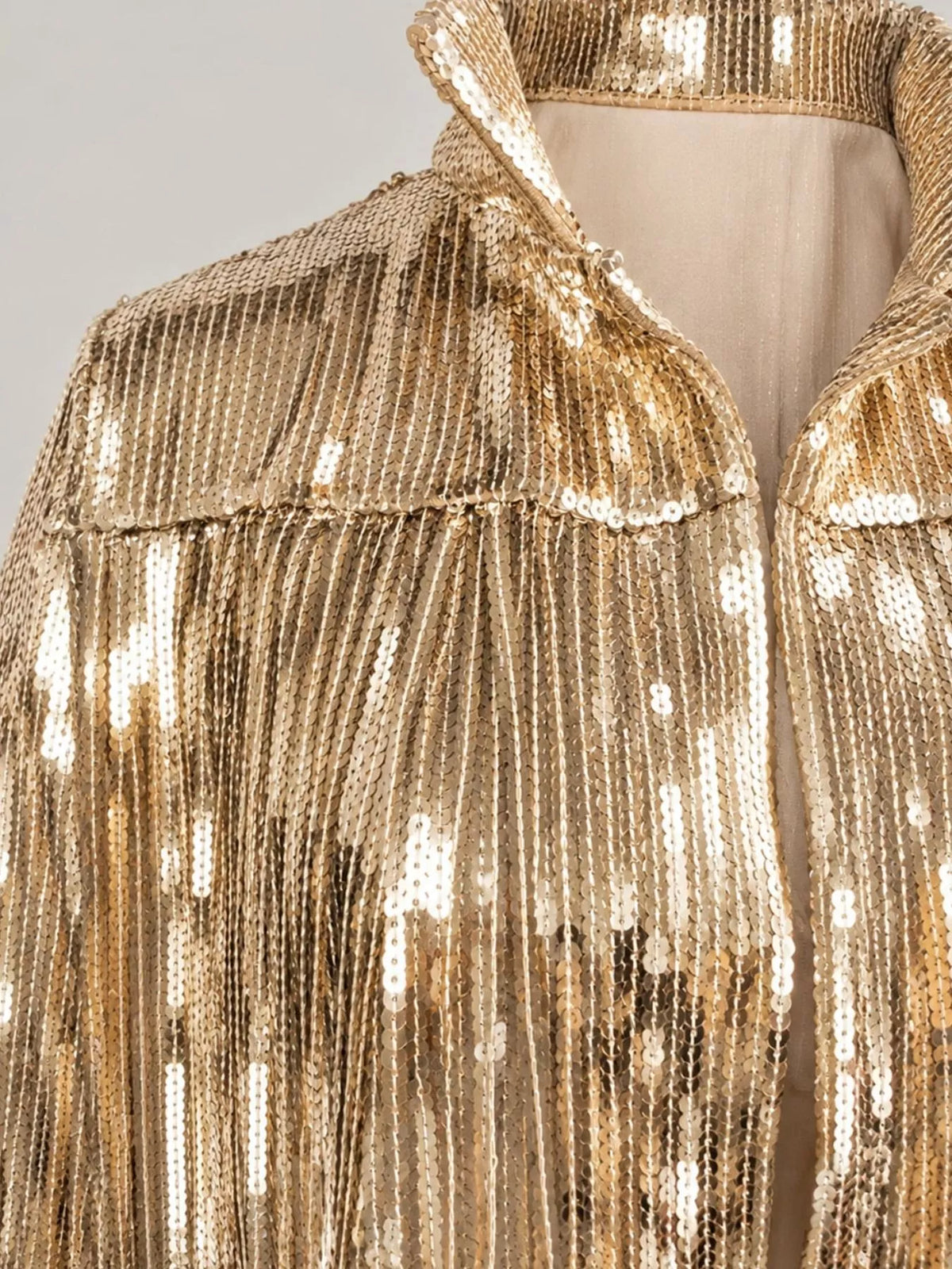 Gold Sequin Fringe Statement Jacket — construction details