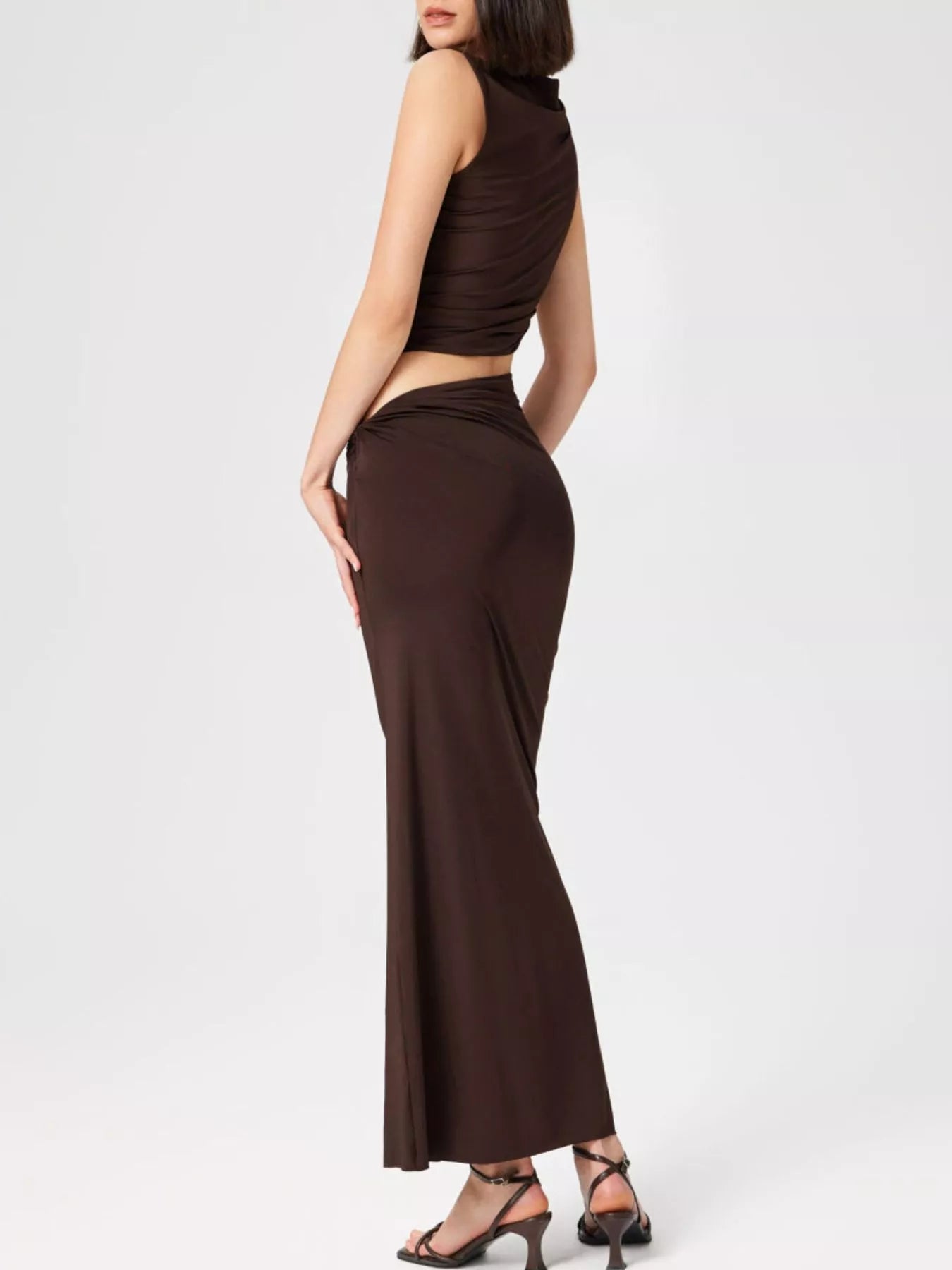 Trendsi Asymmetrical Ruched Knit Top and Skirt Set - Shirts