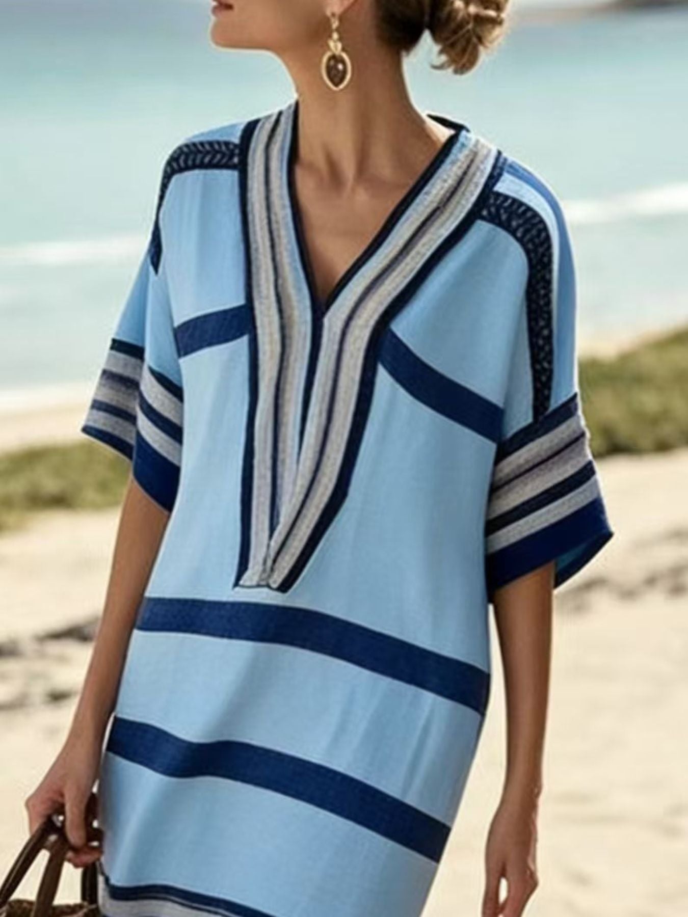 Trendsi Full Size Striped Half Sleeve Midi Dress Plus Size -