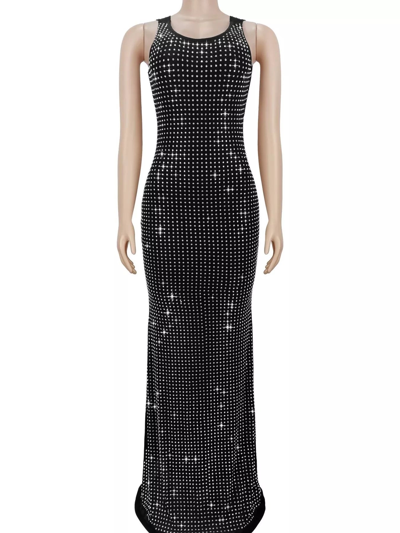 Trendsi Sleeveless Rhinestone Embellished Bodycon Maxi Dress -