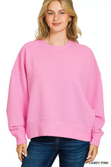 Trendsi Zenana Ribbed Round Neck Pullover and Shorts Set -
