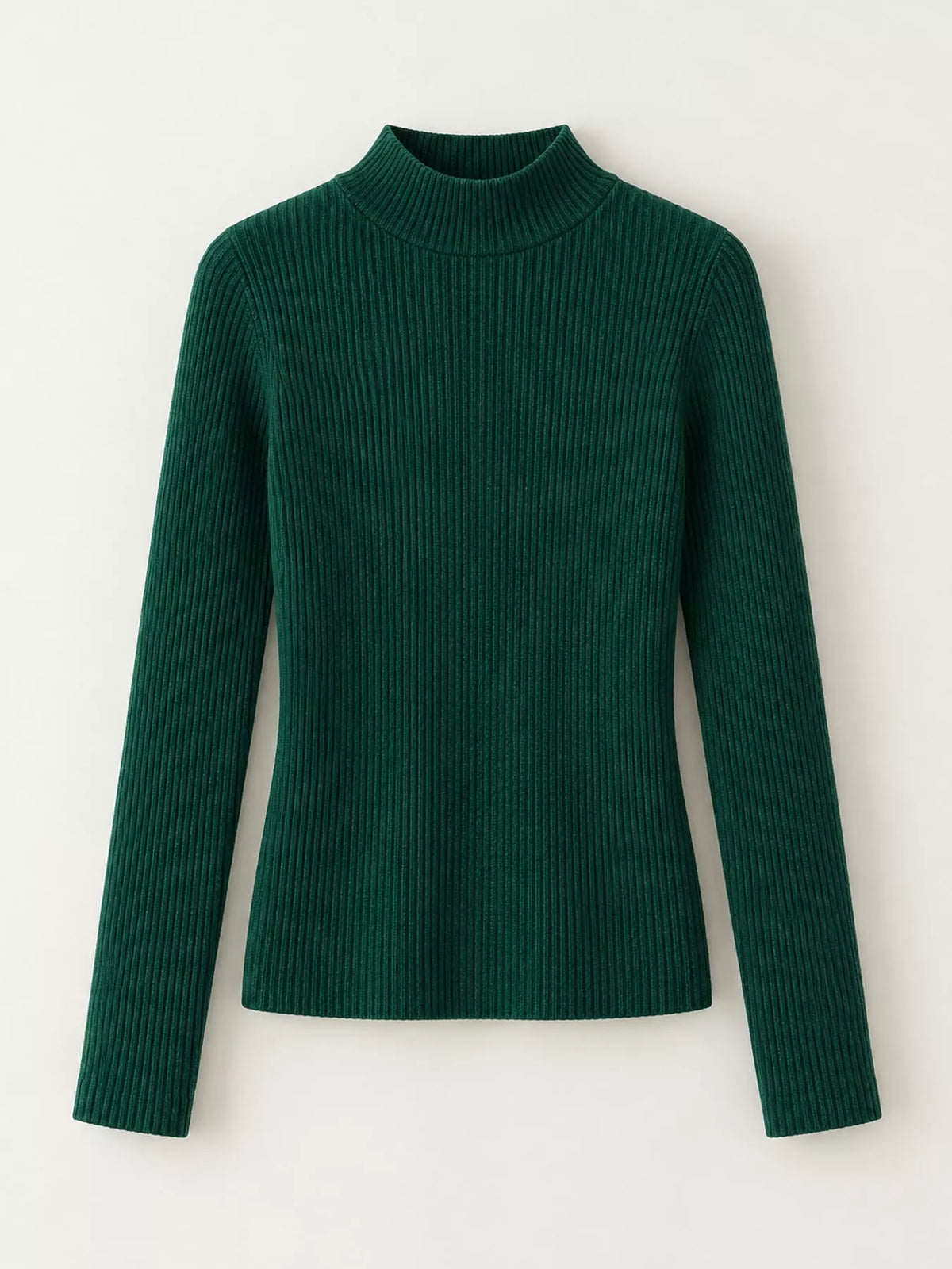 Forest green ribbed mock neck long sleeve knit top