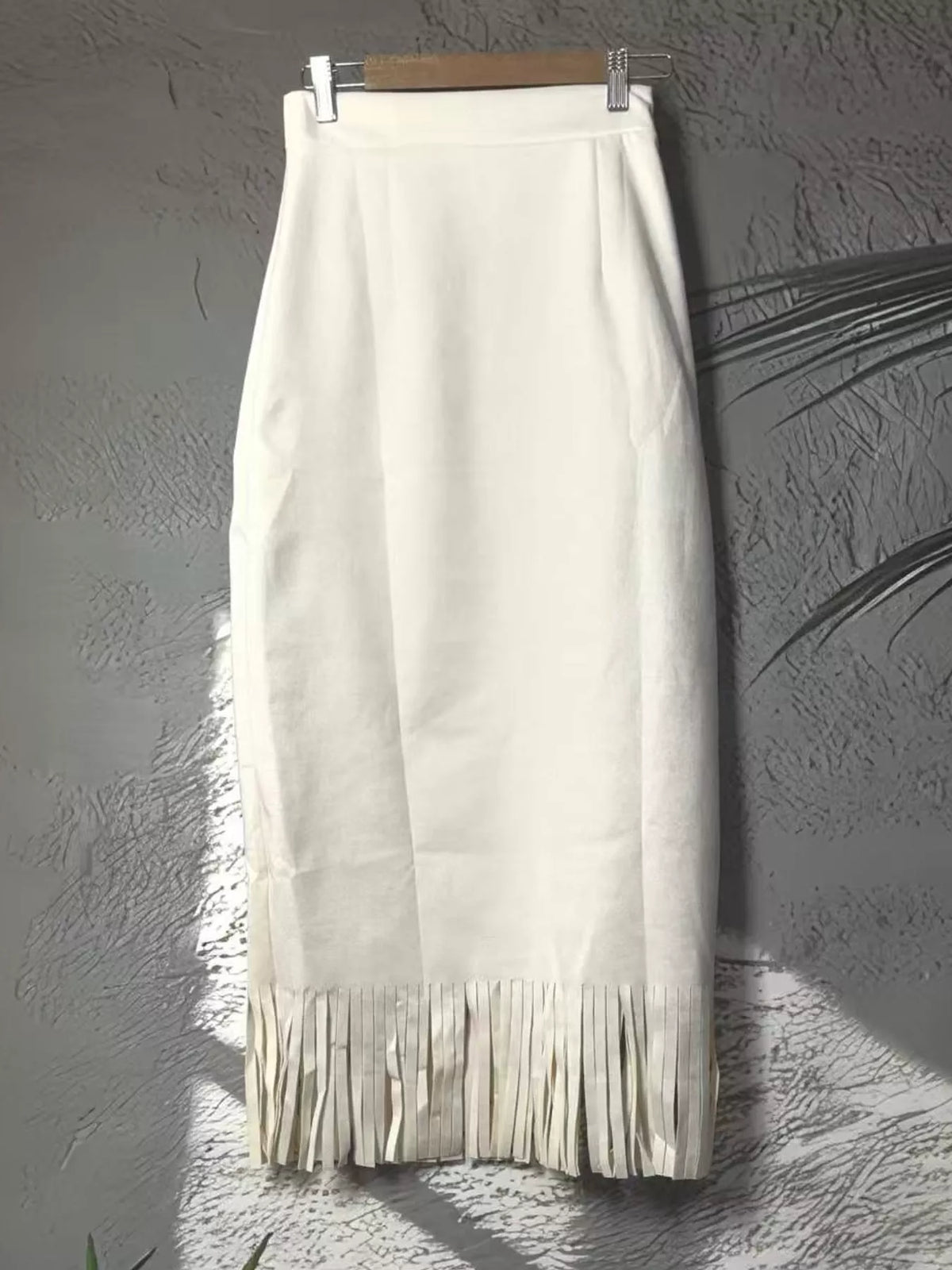 Cream fringe midi skirt