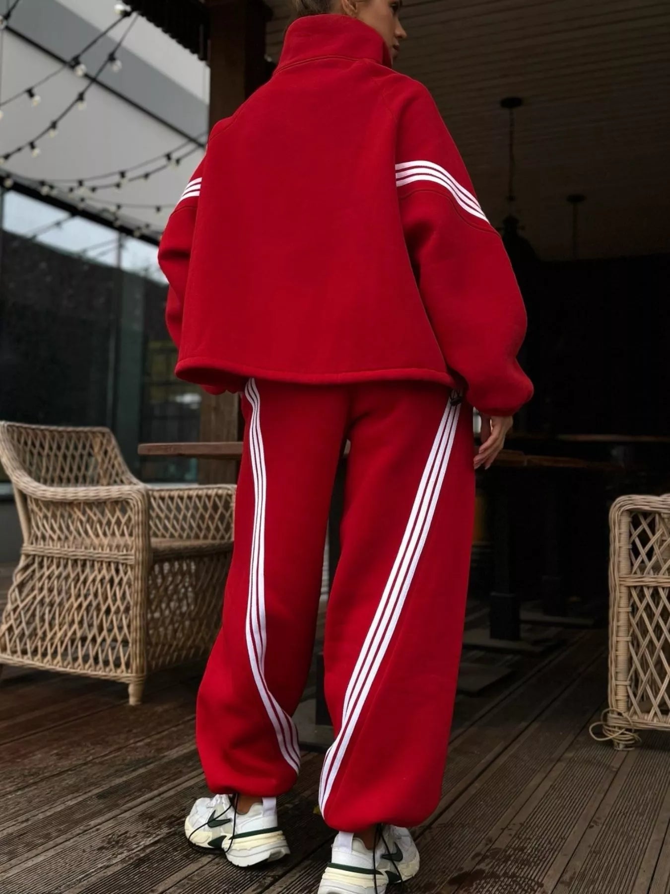 Trendsi Contrast Striped Zip Up Top and Pants Set -