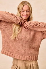 Trendsi BiBi Chunky Knit Sweater with Flower Detail Sleeves -