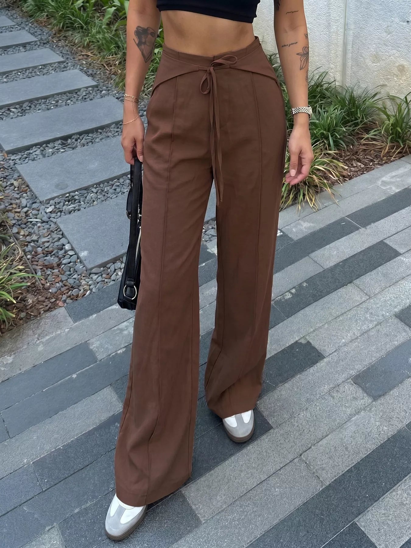 Trendsi High-Waisted Wide-Leg Drawstring Pants -
