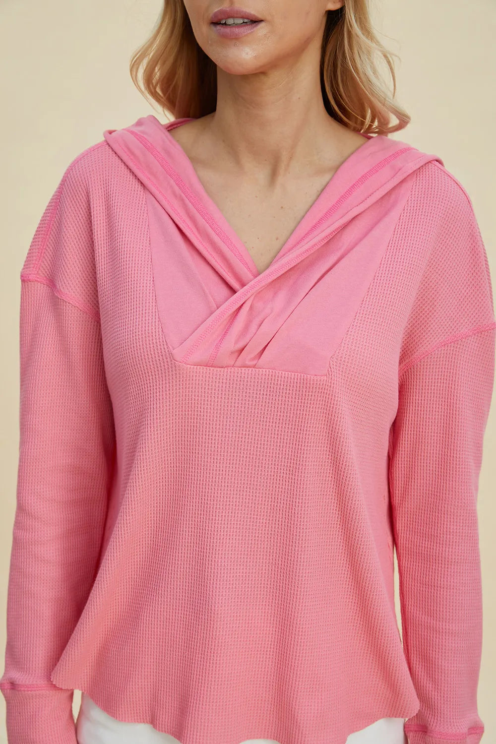 High-low dropped-shoulder long-sleeve hoodie