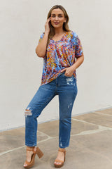 Trendsi Be Stage Full Size Printed Dolman Flowy Top -
