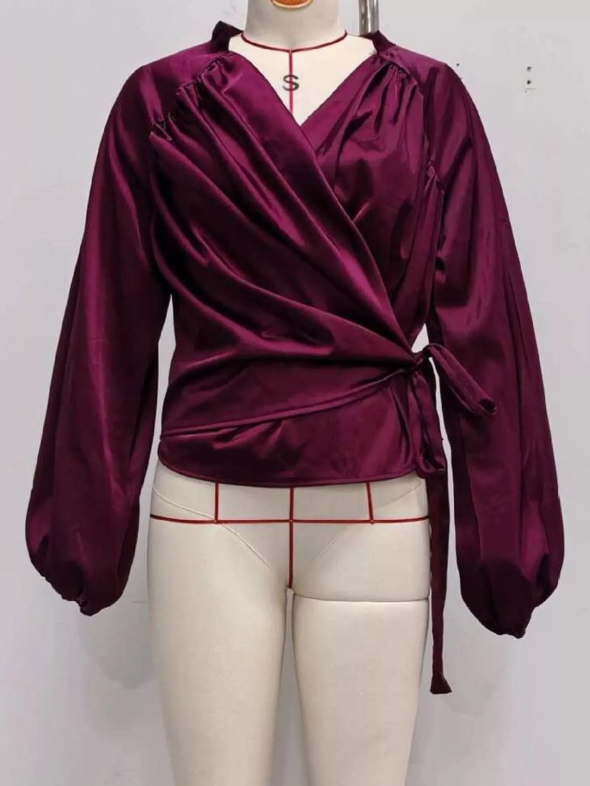 Satin blouse, burgundy mannequin front