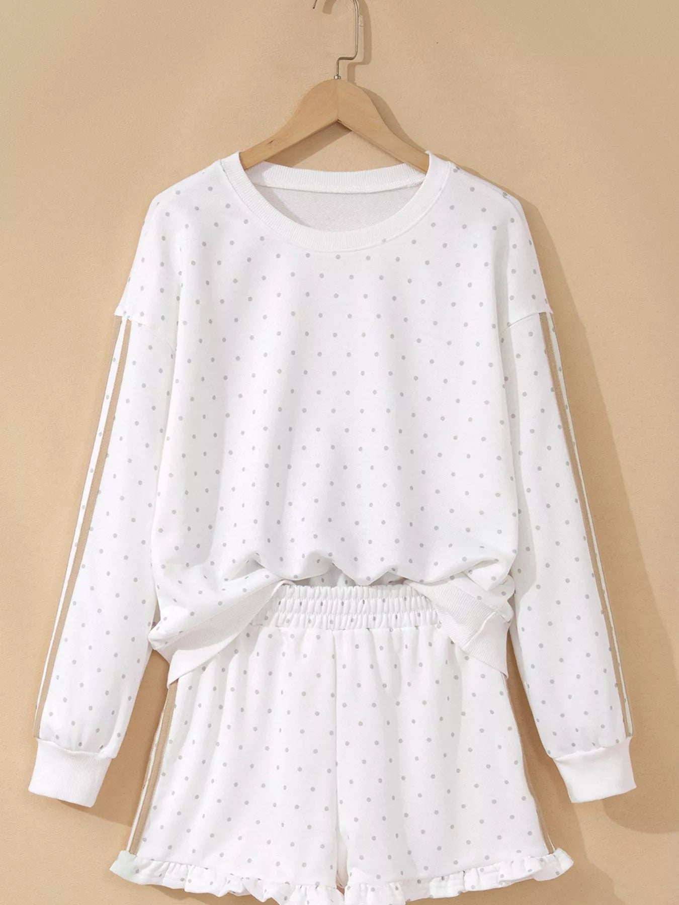 Trendsi Polka Dot Long Sleeve Sweatshirt and Shorts Set -