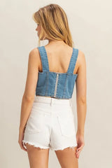 Trendsi HYFVE Washed Sweetheart Neck Wide Strap Denim Tank - Pants