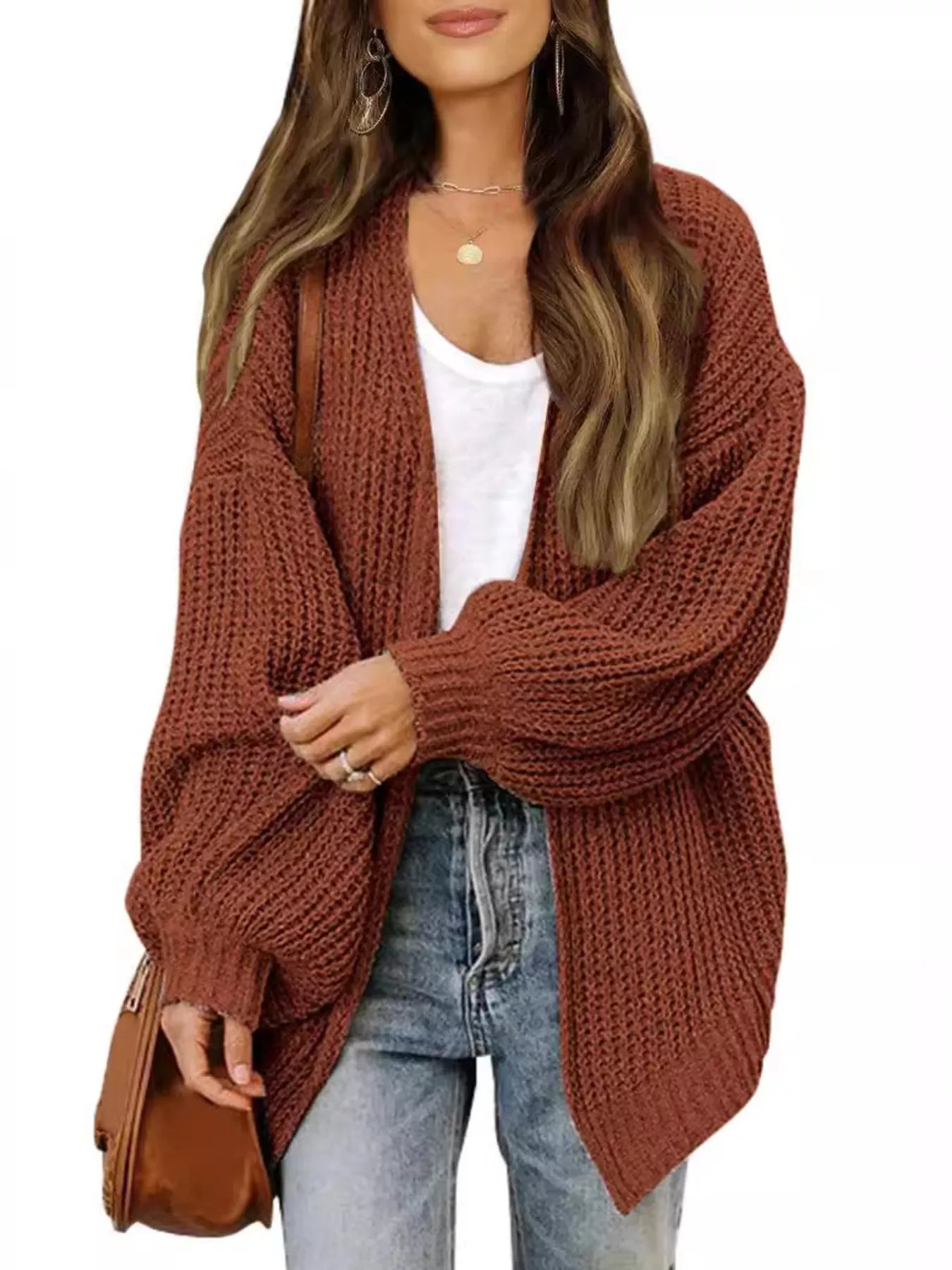 Women's open-front chunky knit cardigan