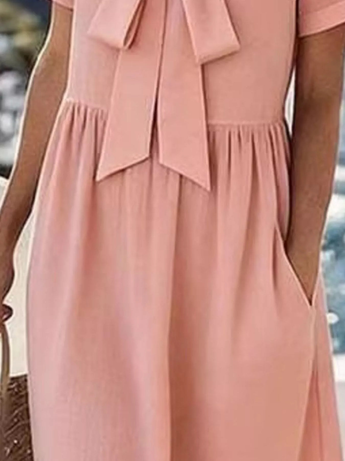 Women's Bow-Tie Short Sleeve Midi Dress in Watermelon pink, alternate view