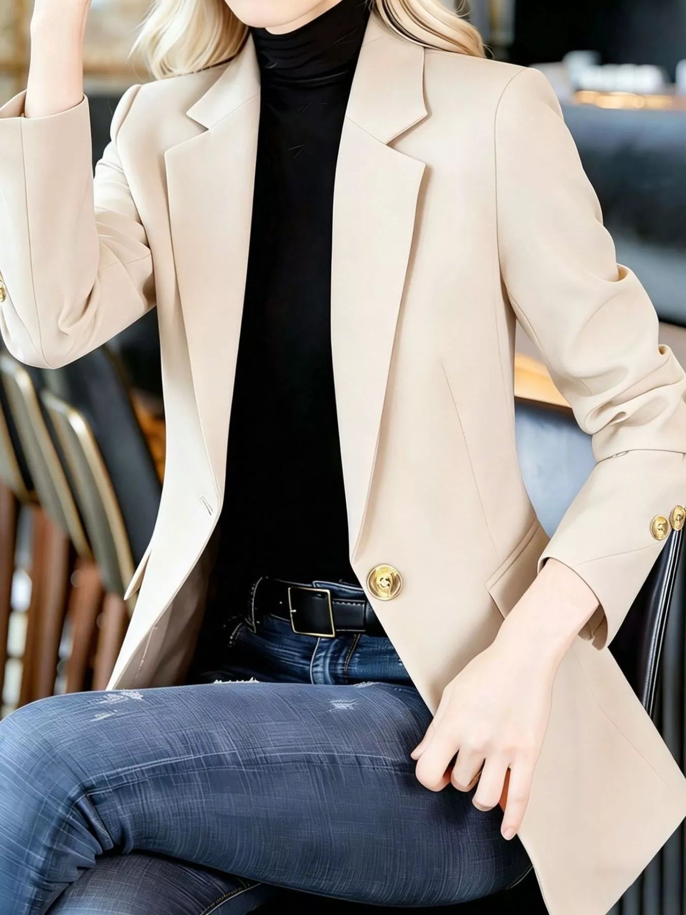 Trendsi Full Size One Button Lapel Collar Blazer Plus Size -