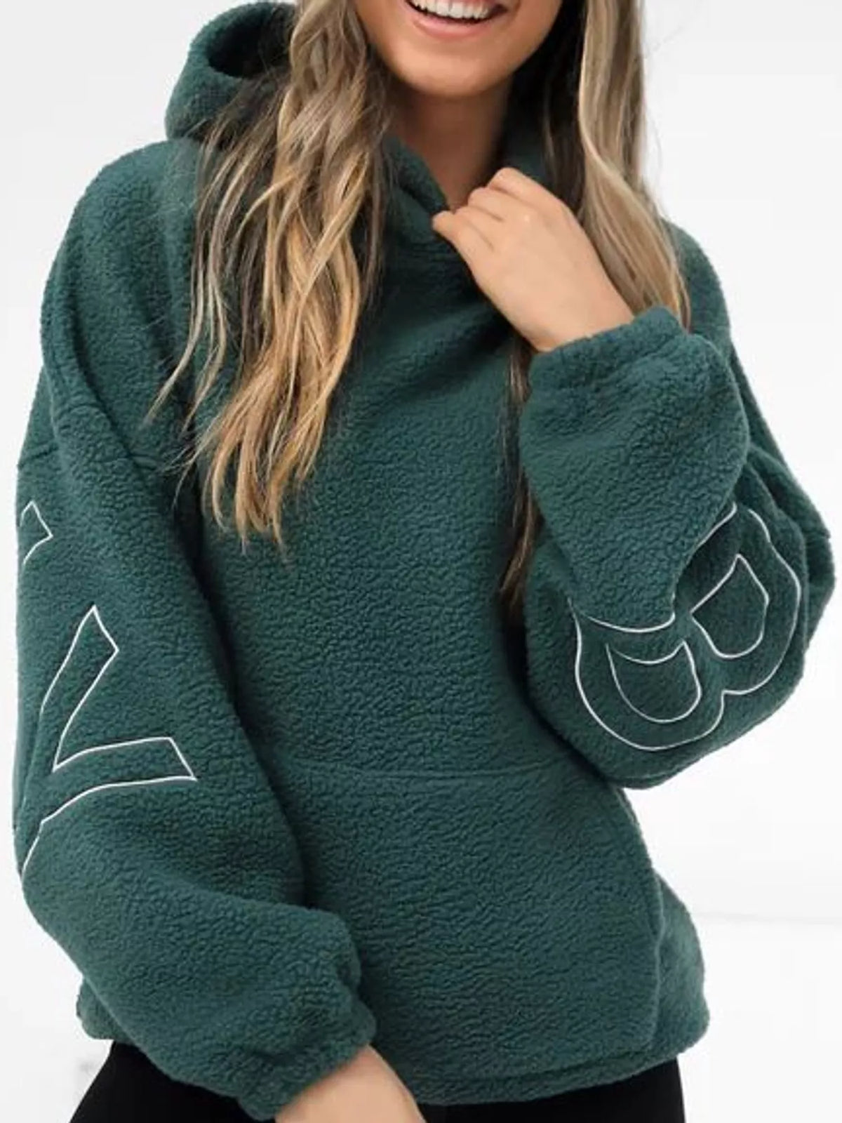 Letter Oversized Sherpa Hoodie — front view