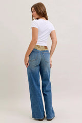 Trendsi Judy Blue MR Column Straight Jeans with Corduroy Waist -