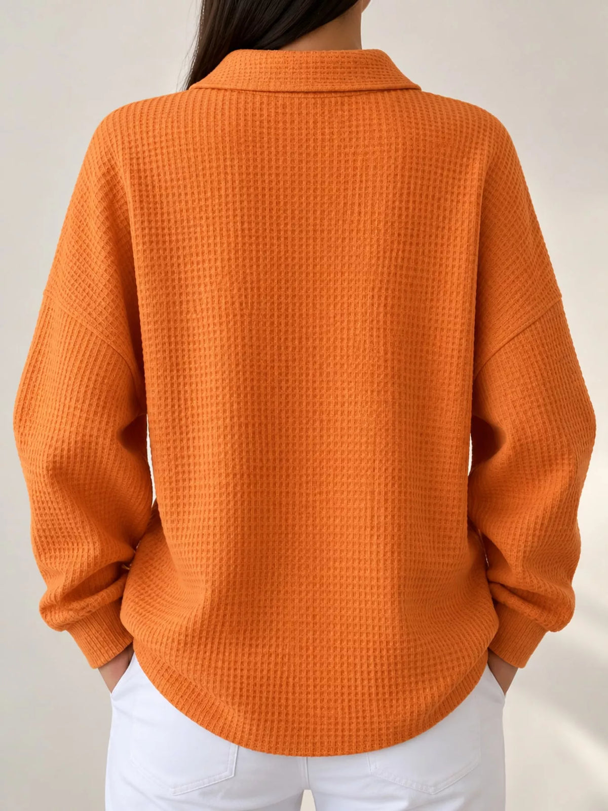 Waffle Knit Quarter-Button Polo T-Shirt — back view