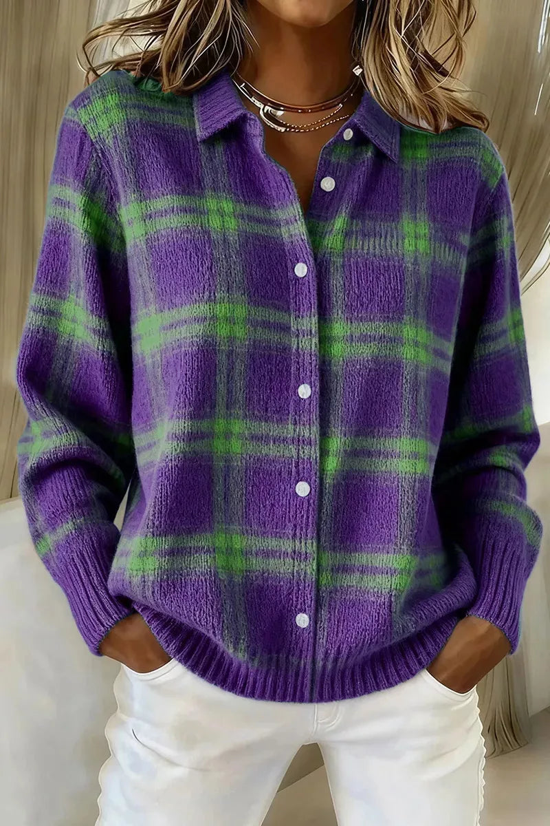 Trendsi Full Size Plaid Button-Down Knit Cardigan Plus Size -