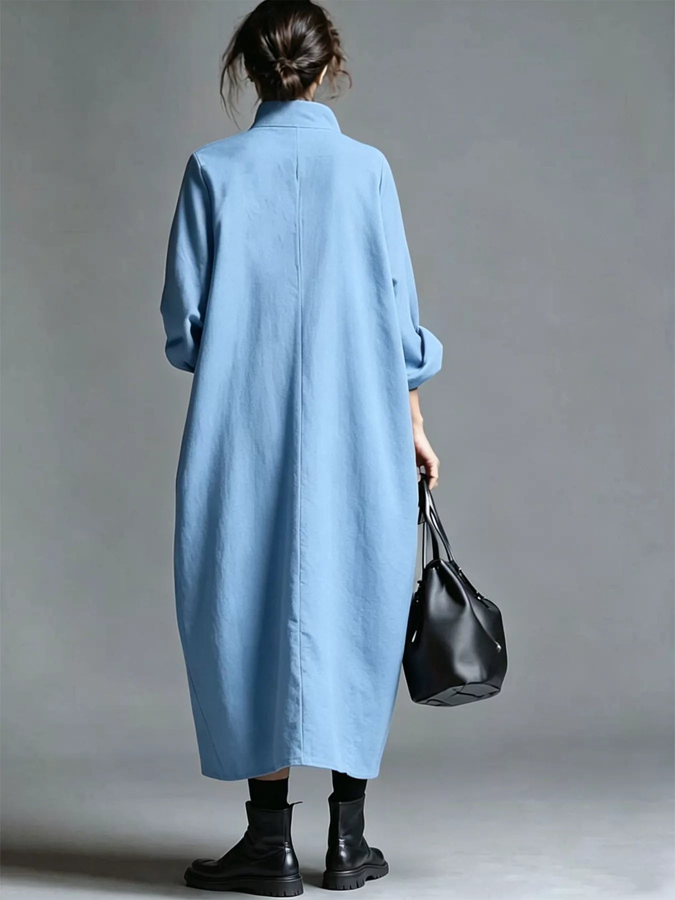 Trendsi Full Size Loose-Fit Mock Neck Midi Dress with Pockets Plus Size -