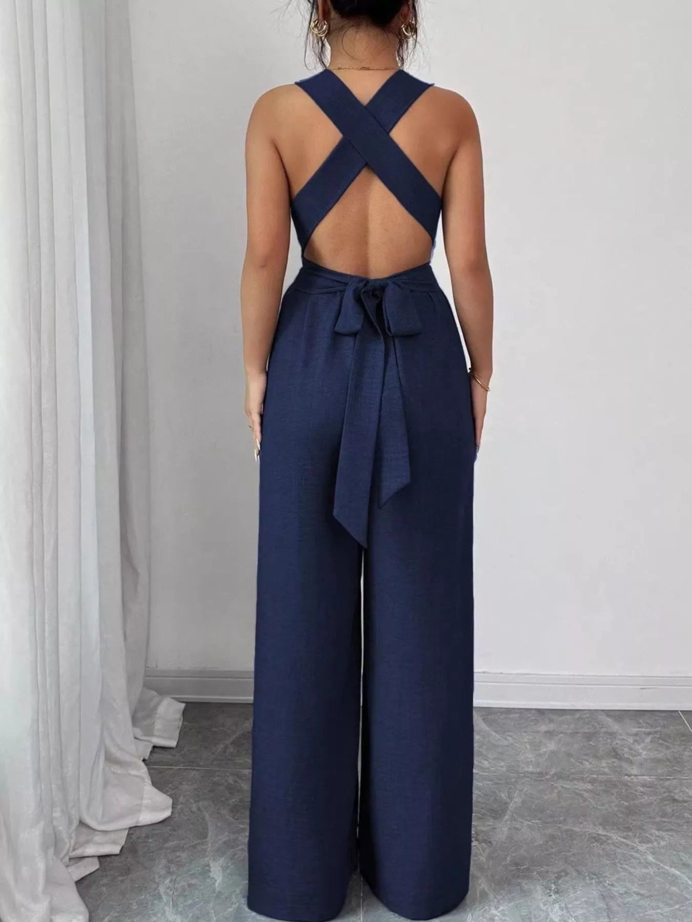 Trendsi Sleeveless V-Neck Wide-Leg Jumpsuit with O-Ring Detail -