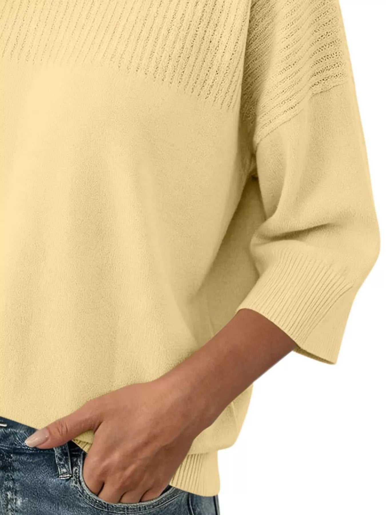 Trendsi Elegant Crew Neck Eyelet Ribbed Sweater -
