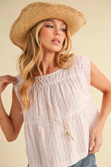 Trendsi Aemi+Co Ruched Striped Round Neck Sleeveless Top -