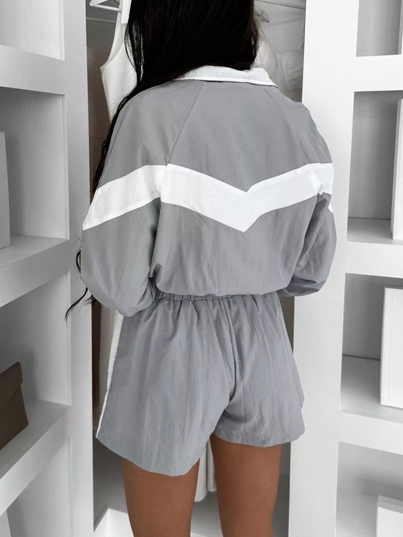 Trendsi Color Block Zip-Up Jacket and Shorts Two-Piece Set -