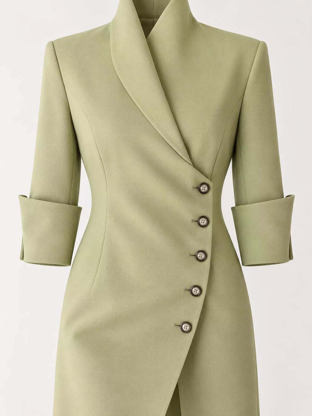 Asymmetric Button-Down Midi Coat, detail view in light green
