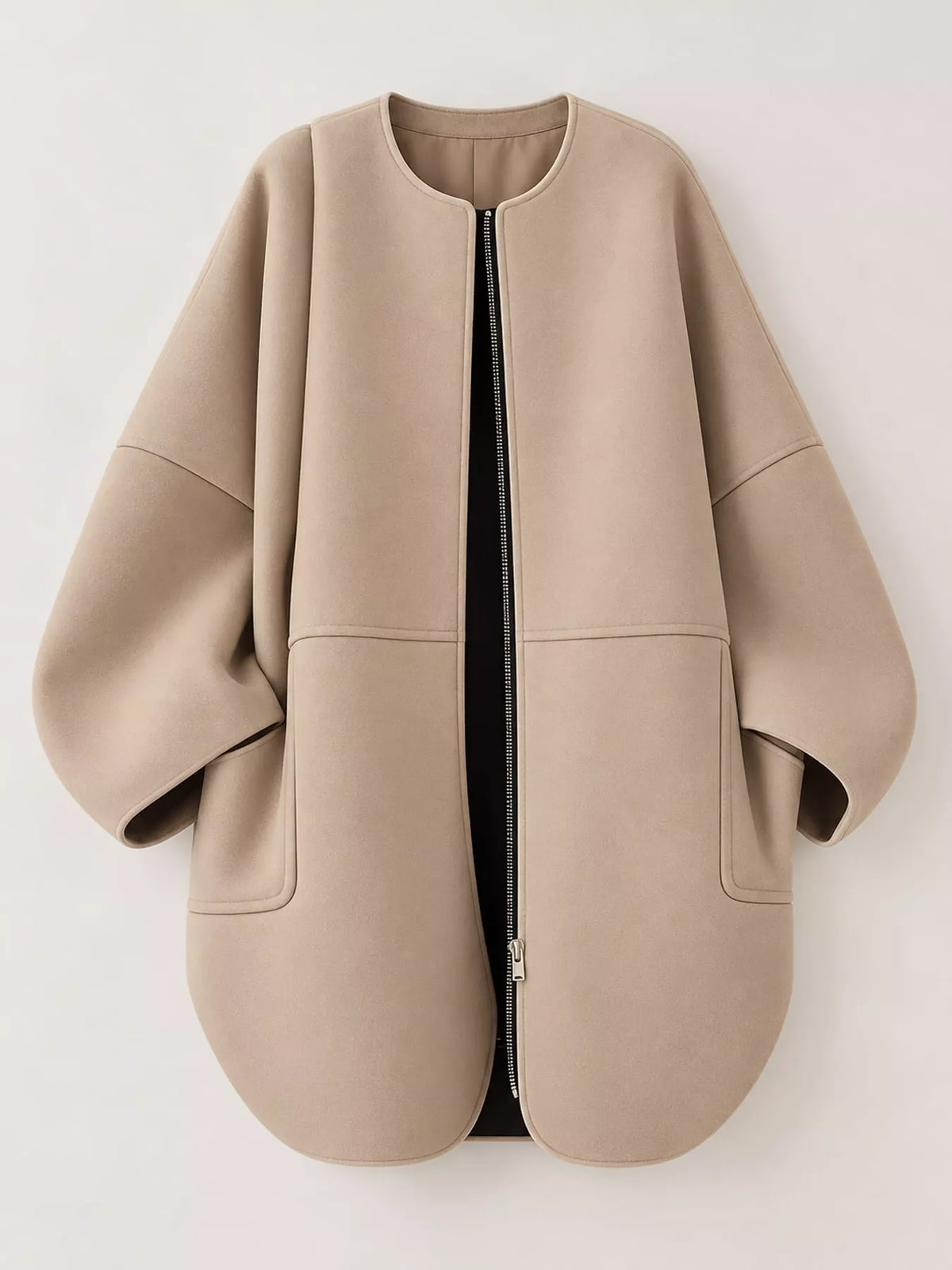 Khaki oversized scuba-style coat