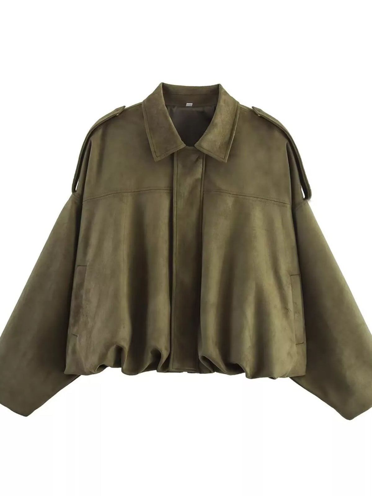 Cropped zip jacket, olive flat front