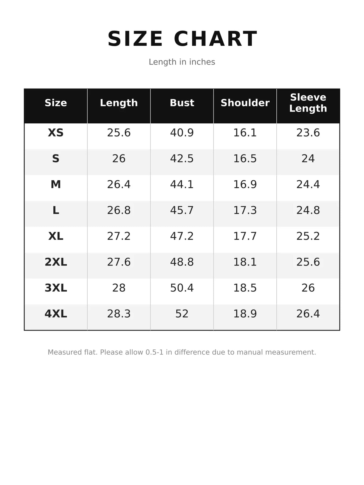 Size chart for faux fur open front coat