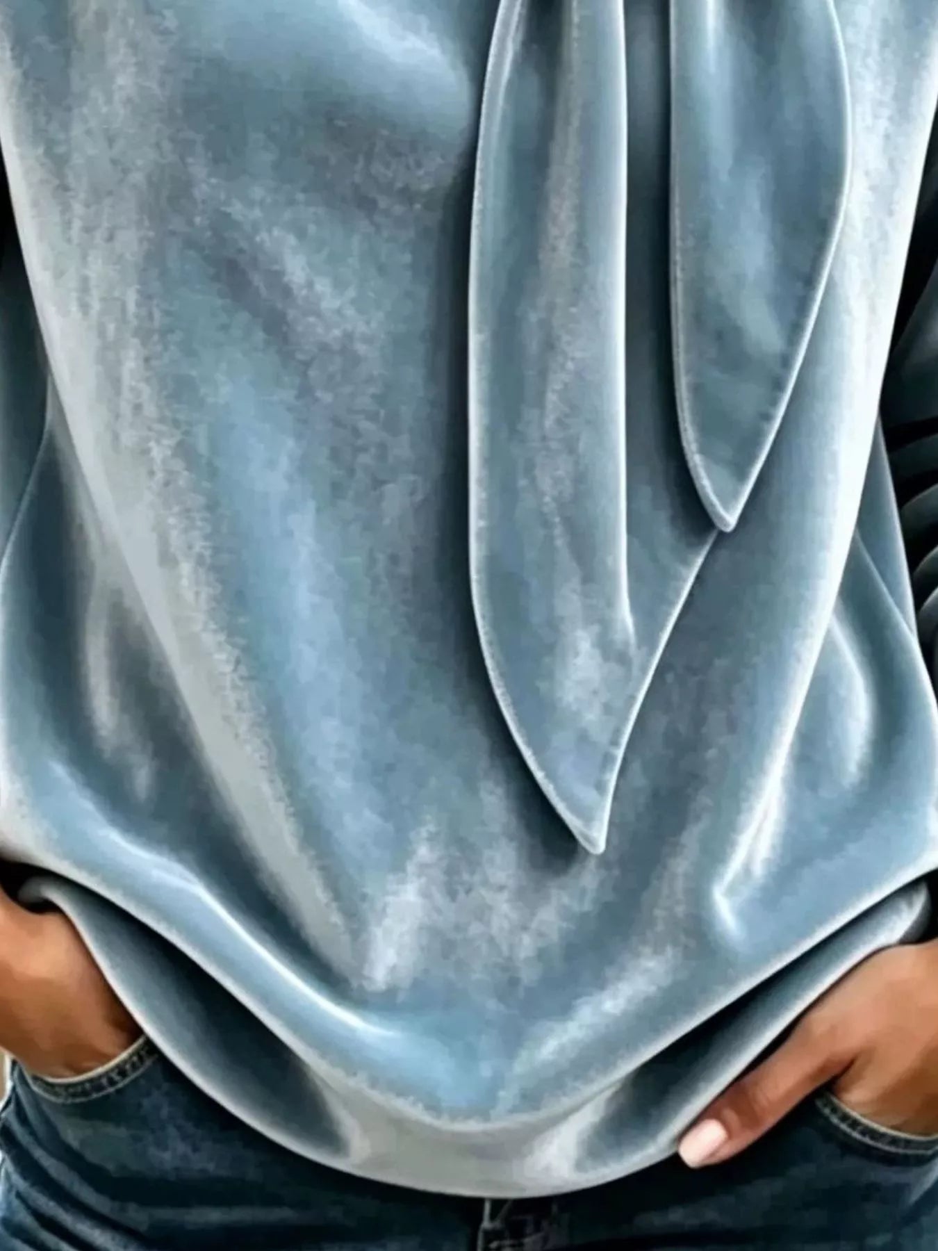 Trendsi Velvet Tie Front Long Sleeve Sweatshirt -
