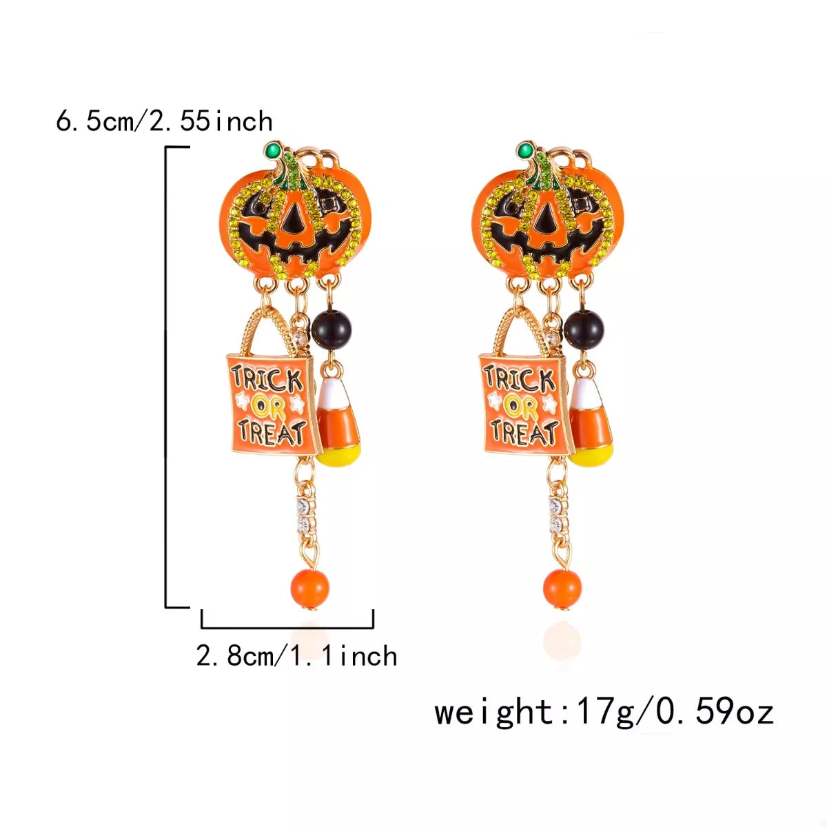 Trendsi Halloween Rhinestone Pumpkin Drop Earrings -