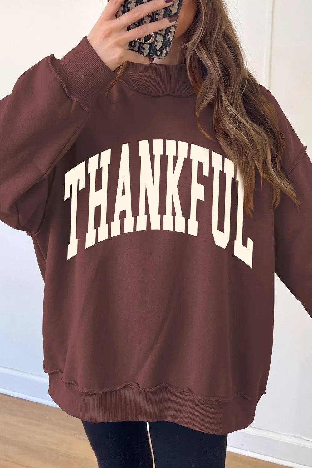 Brown thanksgiving high neck graphic sweatshirt