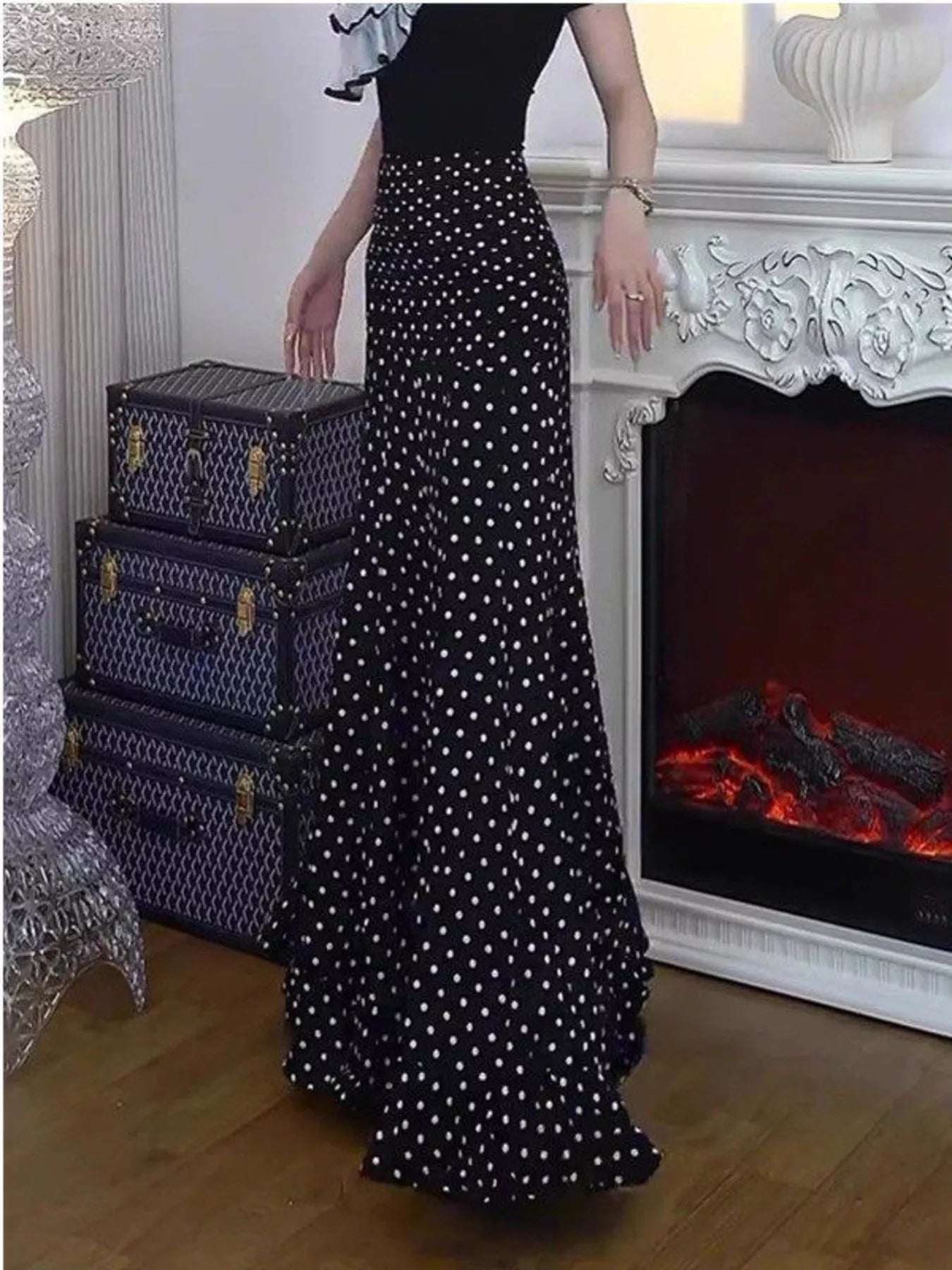 Trendsi Polka Dot Mermaid Maxi Skirt -