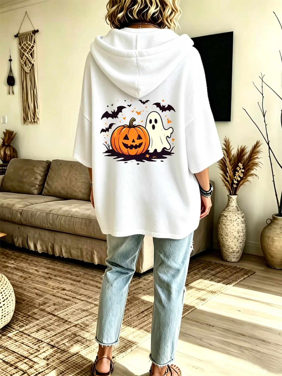 White oversized halloween pumpkin ghost hoodie