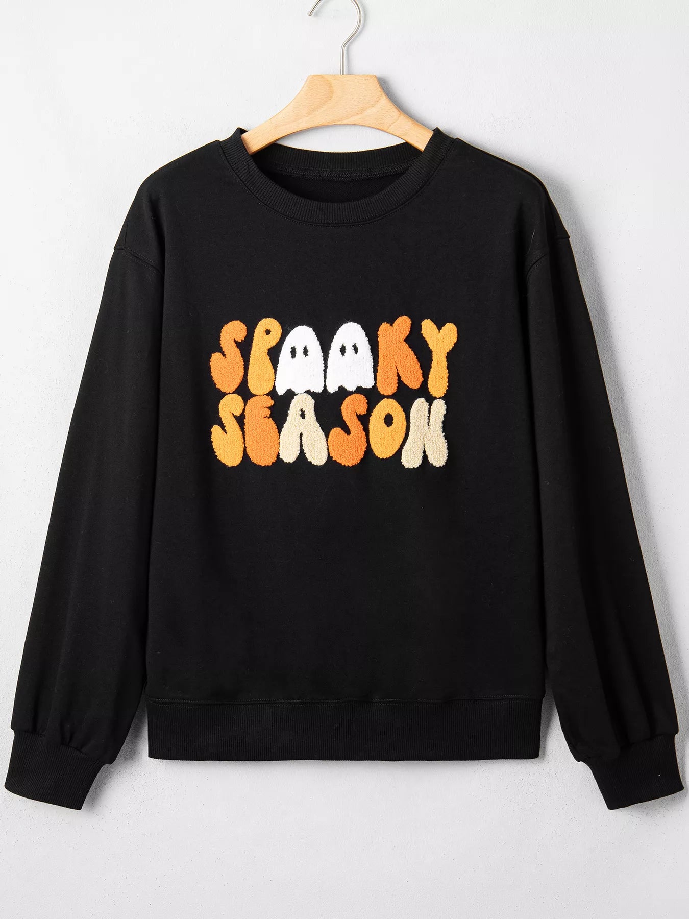 Trendsi Embroidered Spooky Season Long Sleeve Round Neck Sweatshirt -