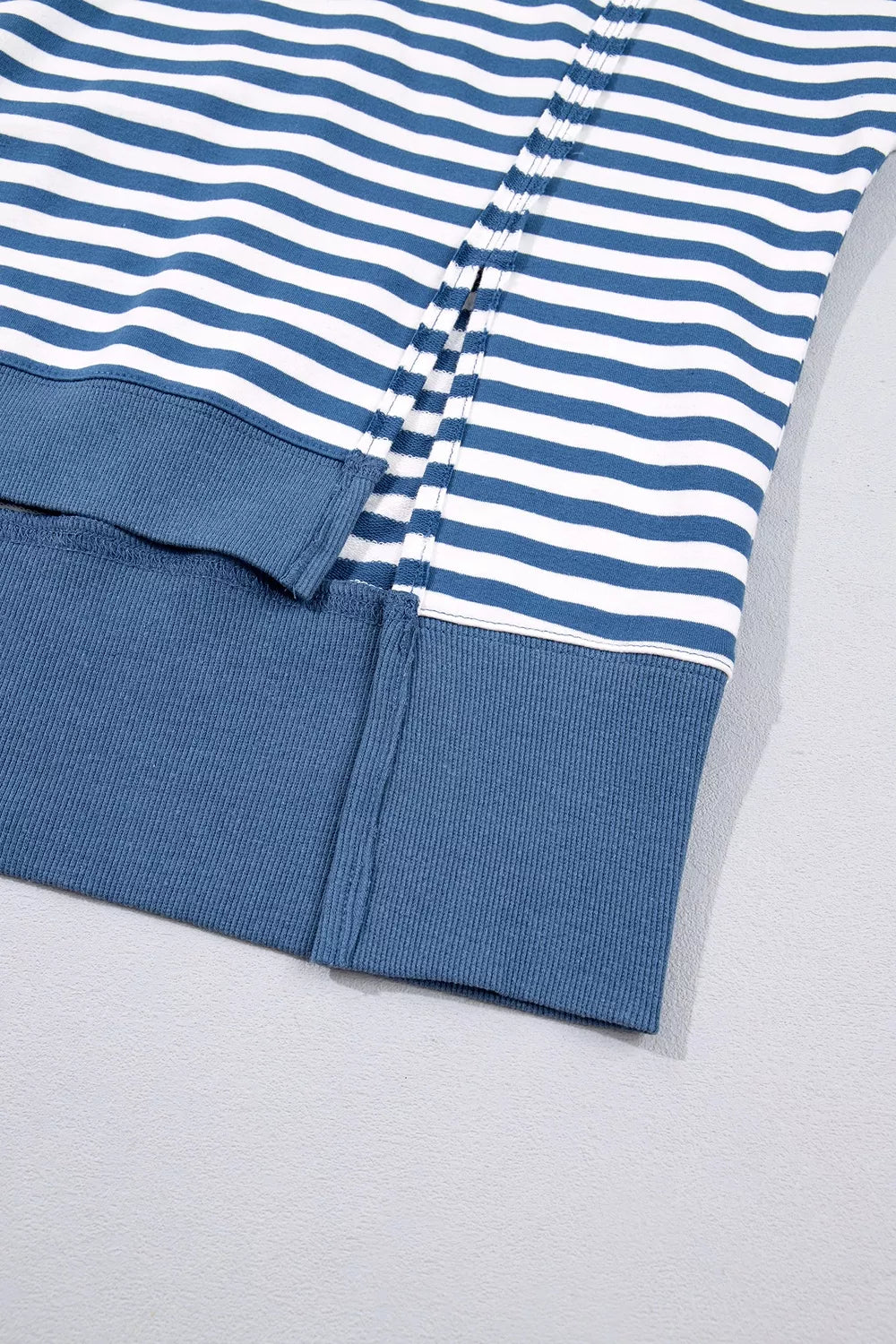 Trendsi Stripe Color Block Trim Raw Seam Split Hem Loose Sweatshirt -