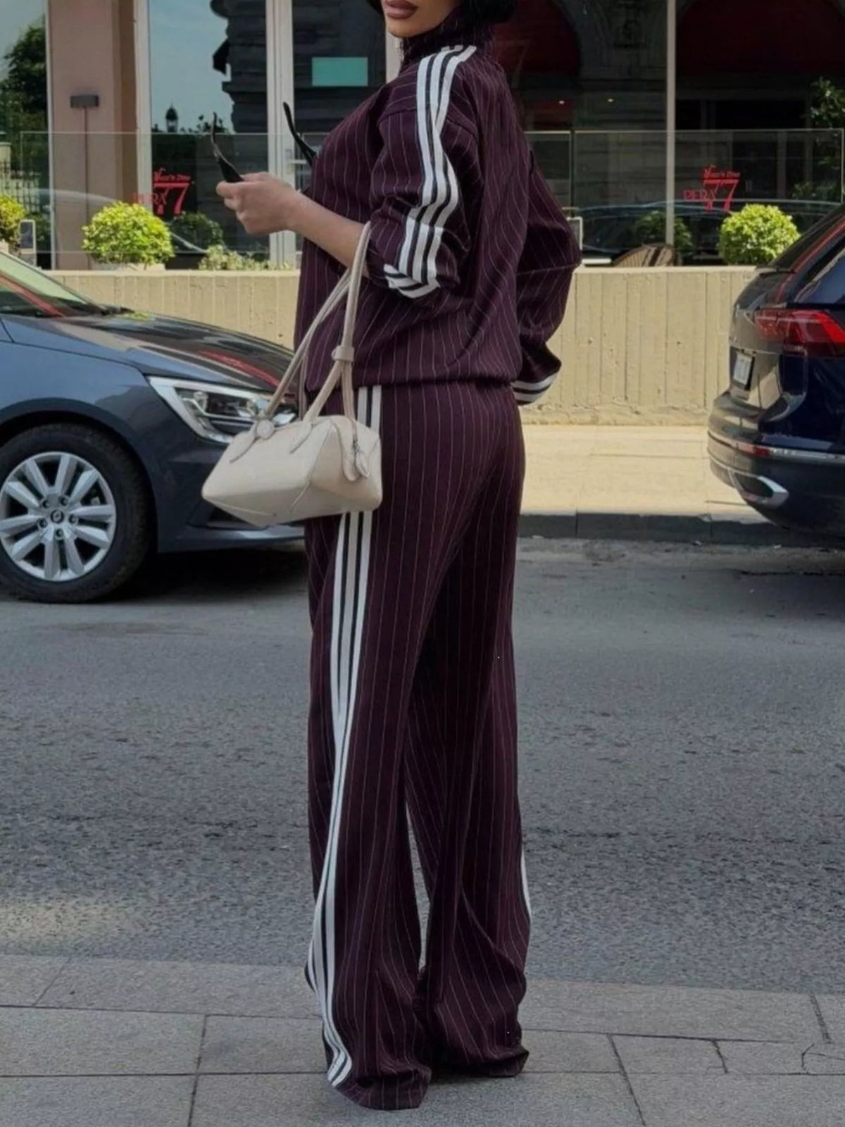 Trendsi Side Stripe Zip Up Jacket and Pants Set -
